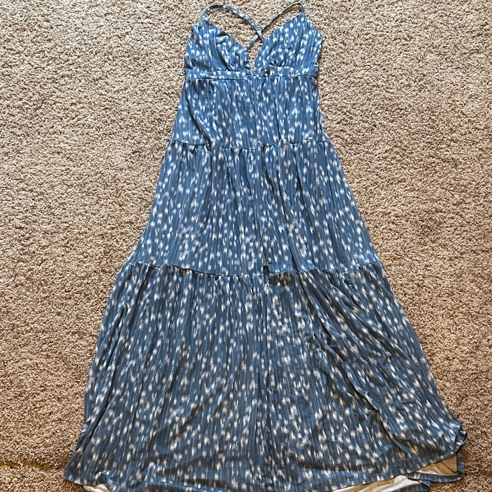 Long Tall Sally Blue Criss Cross Back Maxi Dress with Slit